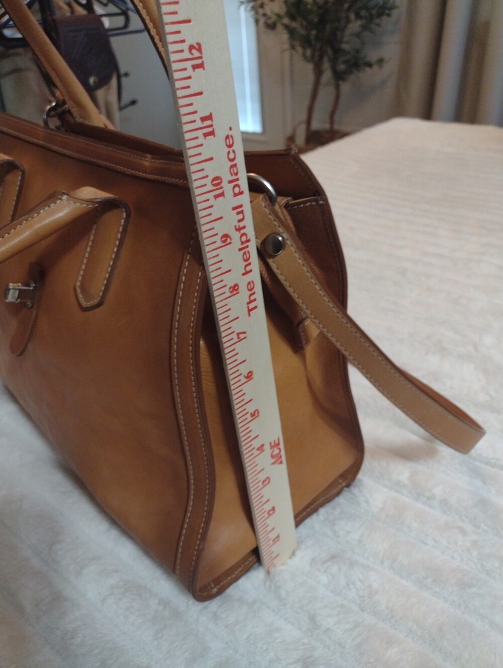 Cavalcanti Genuine Italian Leather Satchel Tan Burnished Extra Strap Red Lining - Picture 9 of 16